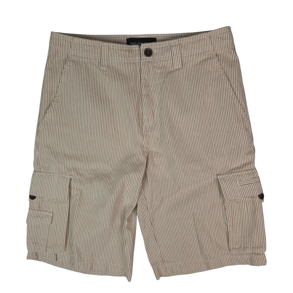 Natural Ego Cargo Shorts Mens 35x12.5 Tan Hickory Stripe Cotton Workwear Utility